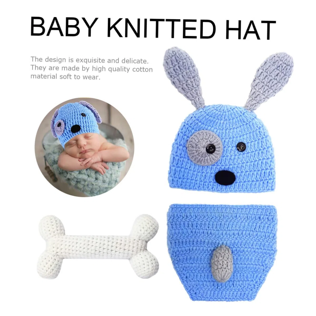 Ropa De Modelado Para Cachorros Para Fotografía De Bebés Azul Accesorios De Recién Nacido Conjunto De Ropa De Punto Gorro Pantalones Cortos
