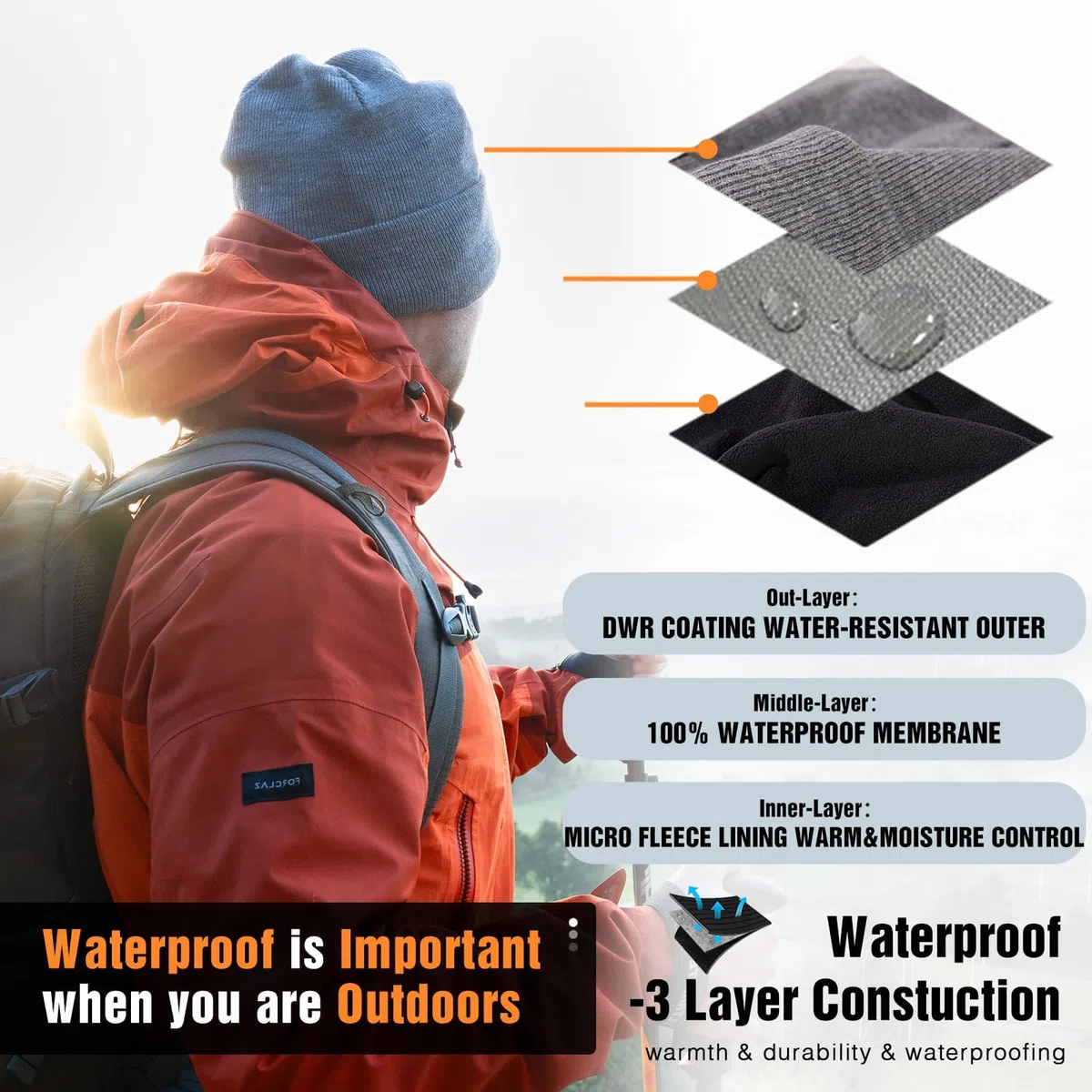 TOP-EX Gorros de lana merino de gran tamaño, XL, XXL, LED, unisex, con antorcha de luz, regalos para papá, impermeables, recargables, para correr, pasear al perro