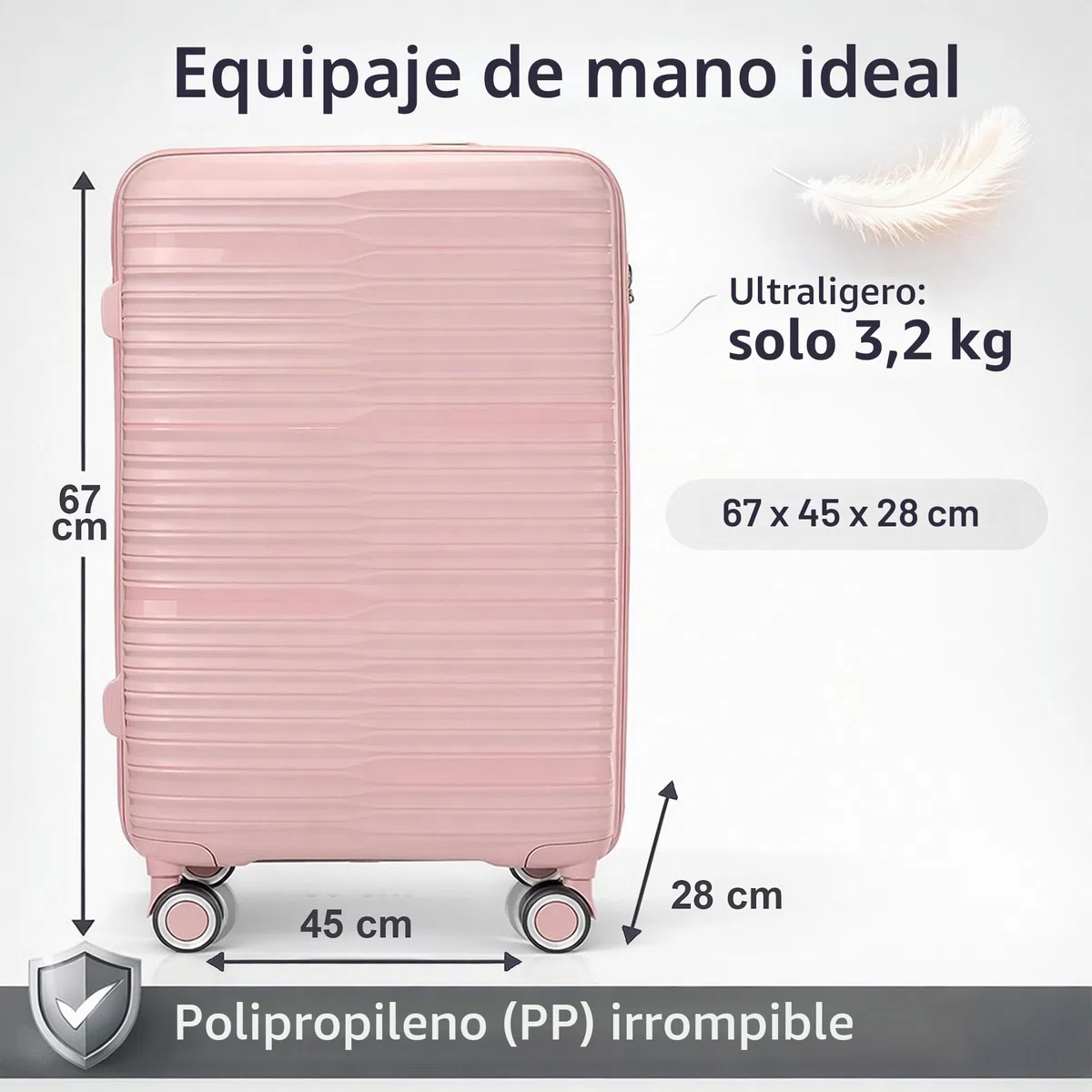 POSH Maleta de polipropileno – Bolsas de cosméticos, equipaje de mano, maletas y maletines medianos y grandes – Maleta de viaje con cerradura TSA y ruedas dobles silenciosas – apilable, Rosa