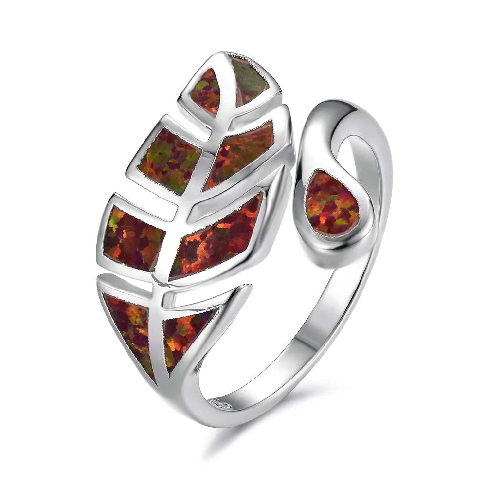 Anillos Ajustables de Plata de Ley 925 con ópalo para Adolescentes, Oro de 14 Quilates/Oro Rosa, Anillo de Hoja Abierta, joyería de otoño para Mujeres