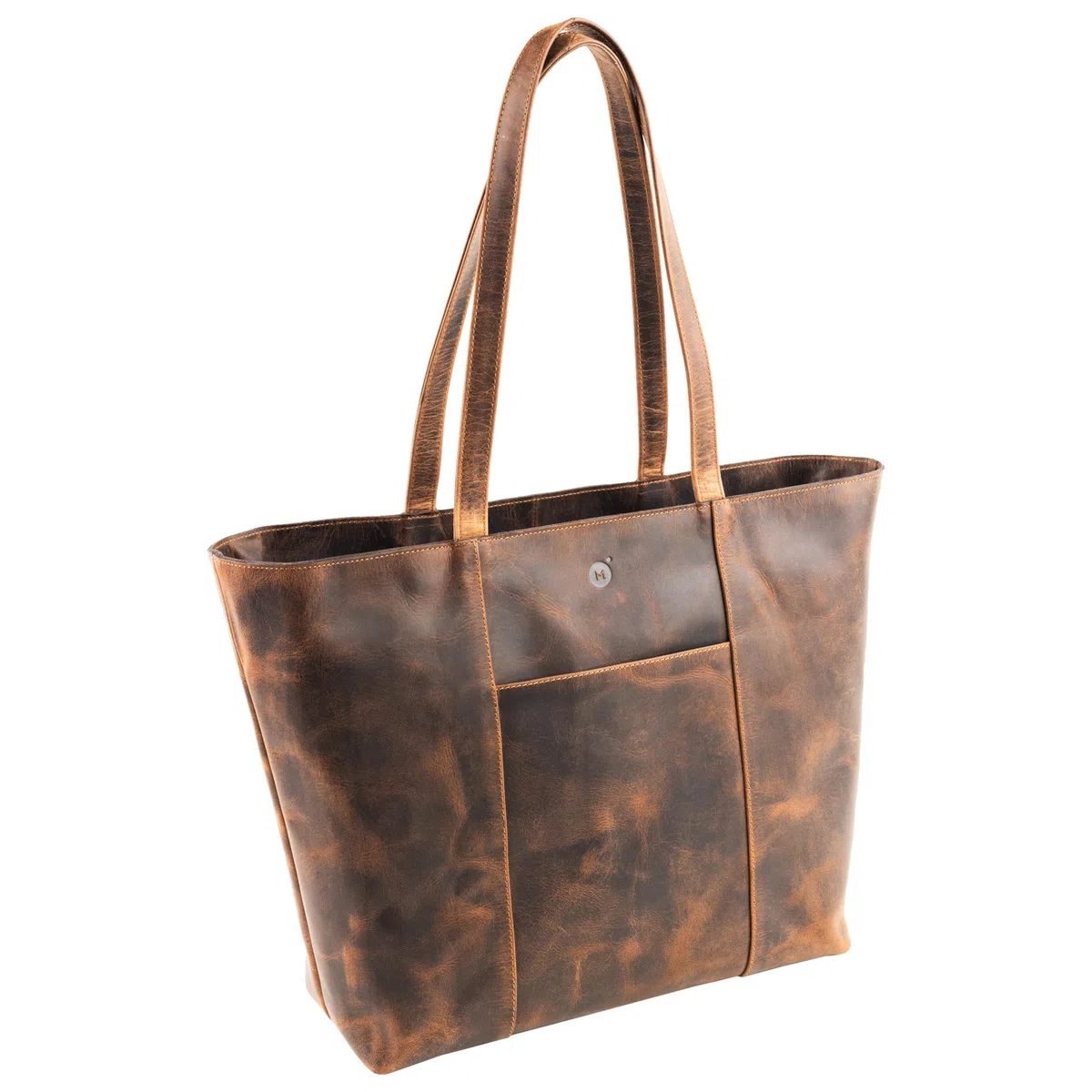 moonster Tote Bag 100% Cuero para Mujer – Bolso de Mujer Atemporal en Duradera Piel de Búfalo – Grandes Bolsos de Piel Auténtica para Mujer con Forro de Polialgodón y Aplicaciones Metálicas