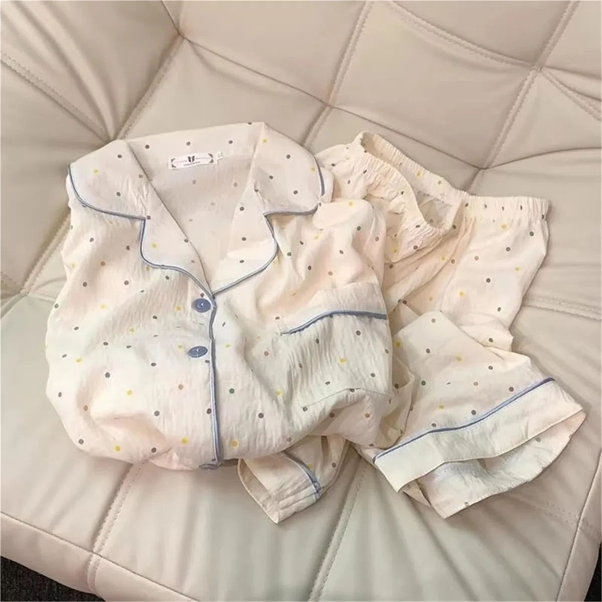 Conjunto de Pijama algodón con Estampado Lunares for Mujer, Conjunto 2 Piezas Top y Pantalones Cortos Manga Corta, for el hogar Informal cómodo para Descanso en casa