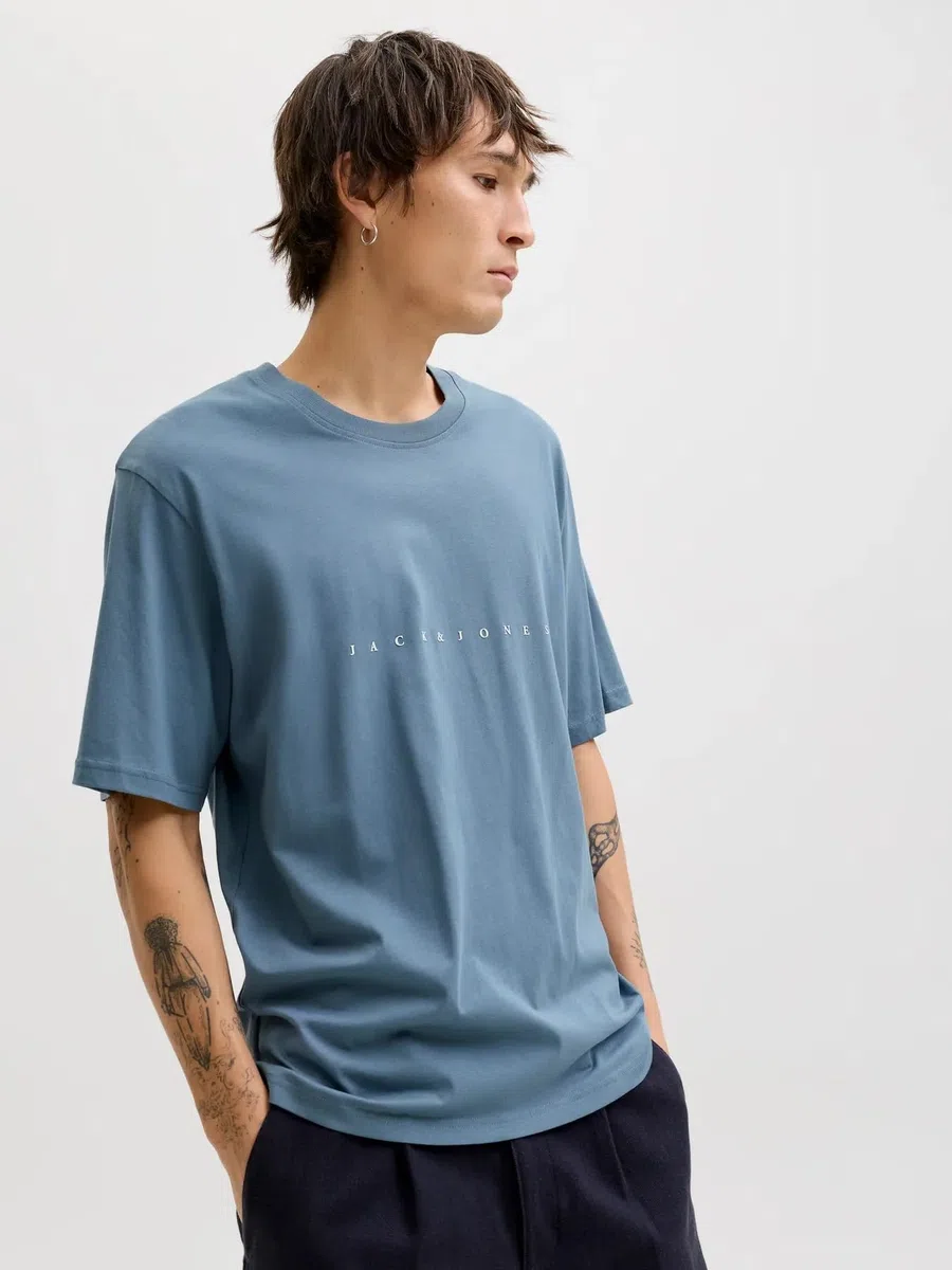 JACK & JONES Camiseta para Hombre con Logo, B/Dark Navy7blue Mirage/White, M