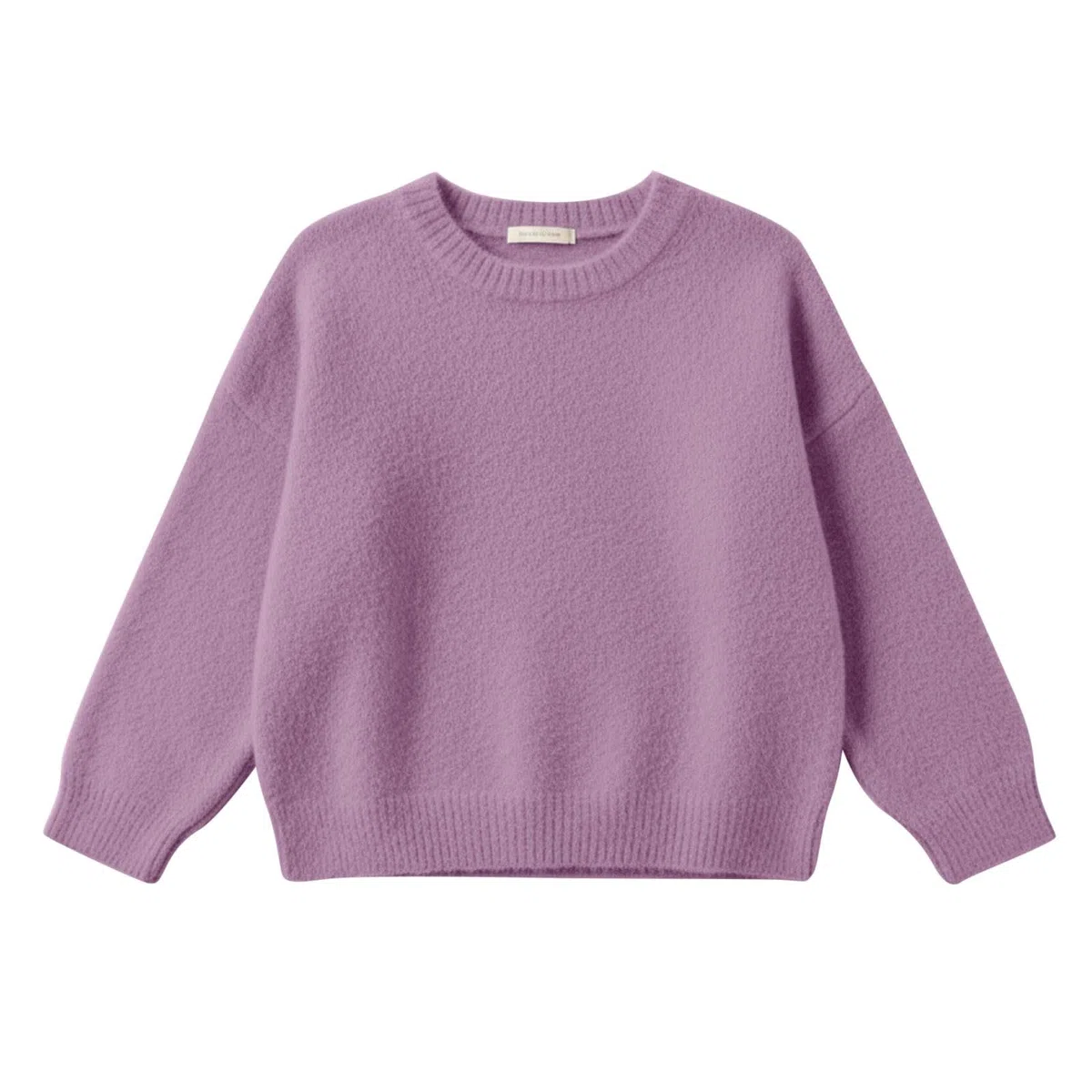 Jersey de punto para niña con hombros caídos, cuello redondo