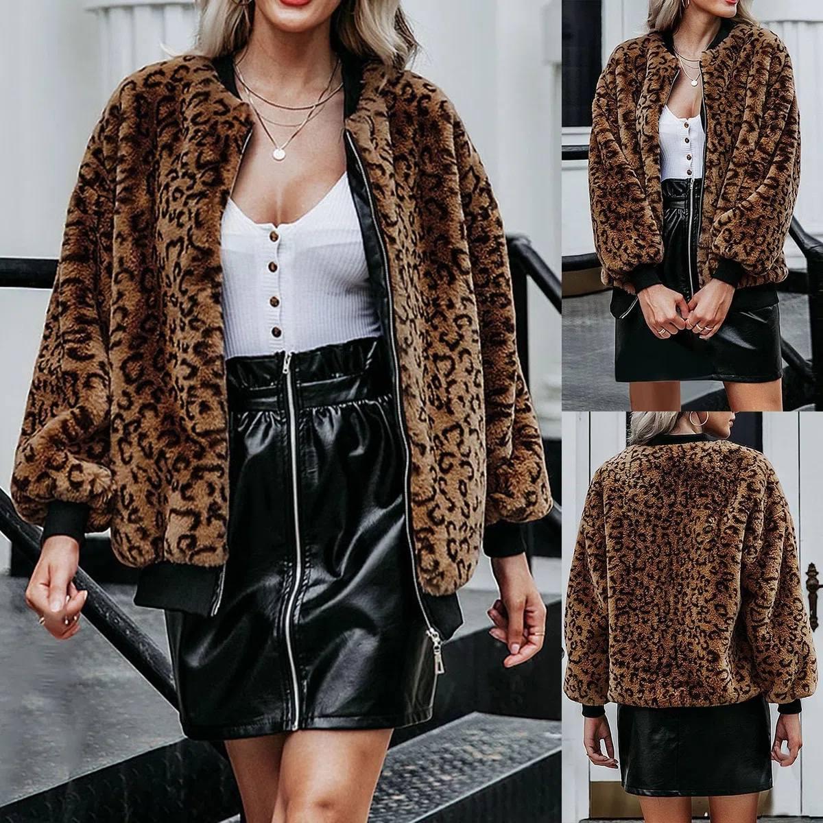 Chaqueta Mujer Invierno Abrigos De Cazadora Forro Polar，Chaqueta Mujer Forro Polar Estampado Leopardo Manga Larga Abrigo Gruesa