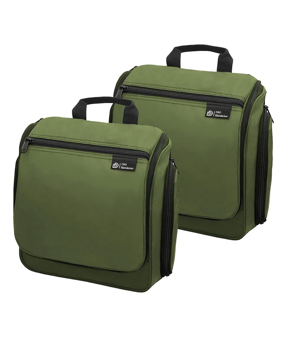 D&D - Neceser colgante de viaje para hombres y mujeres, kit organizador de cosméticos, maquillaje y artículos de tocador con 10 compartimentos, gancho giratorio de metal XXL, nailon resistente al agua