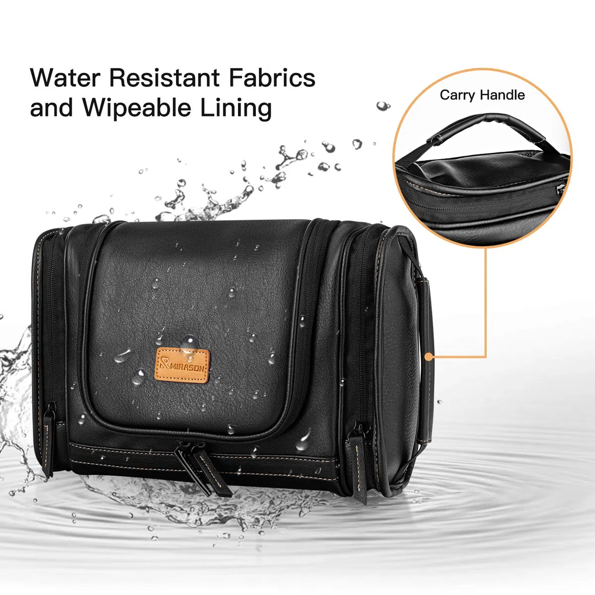 MIRASON Neceser Colgante para Hombre, Kit de Dopp, Organizador de Viaje Impermeable con Gancho de Metal Resistente y asa para baño, Ducha, cosméticos, Camping, cepillos, Afeitado, Black, 11.5x4.5x7.9