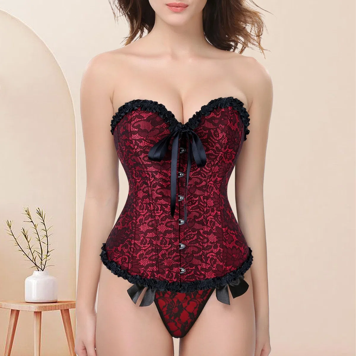 Genérico Tops Femenino Shapewear Bustier Push Up Encaje Cintura Body Lencería Elegante