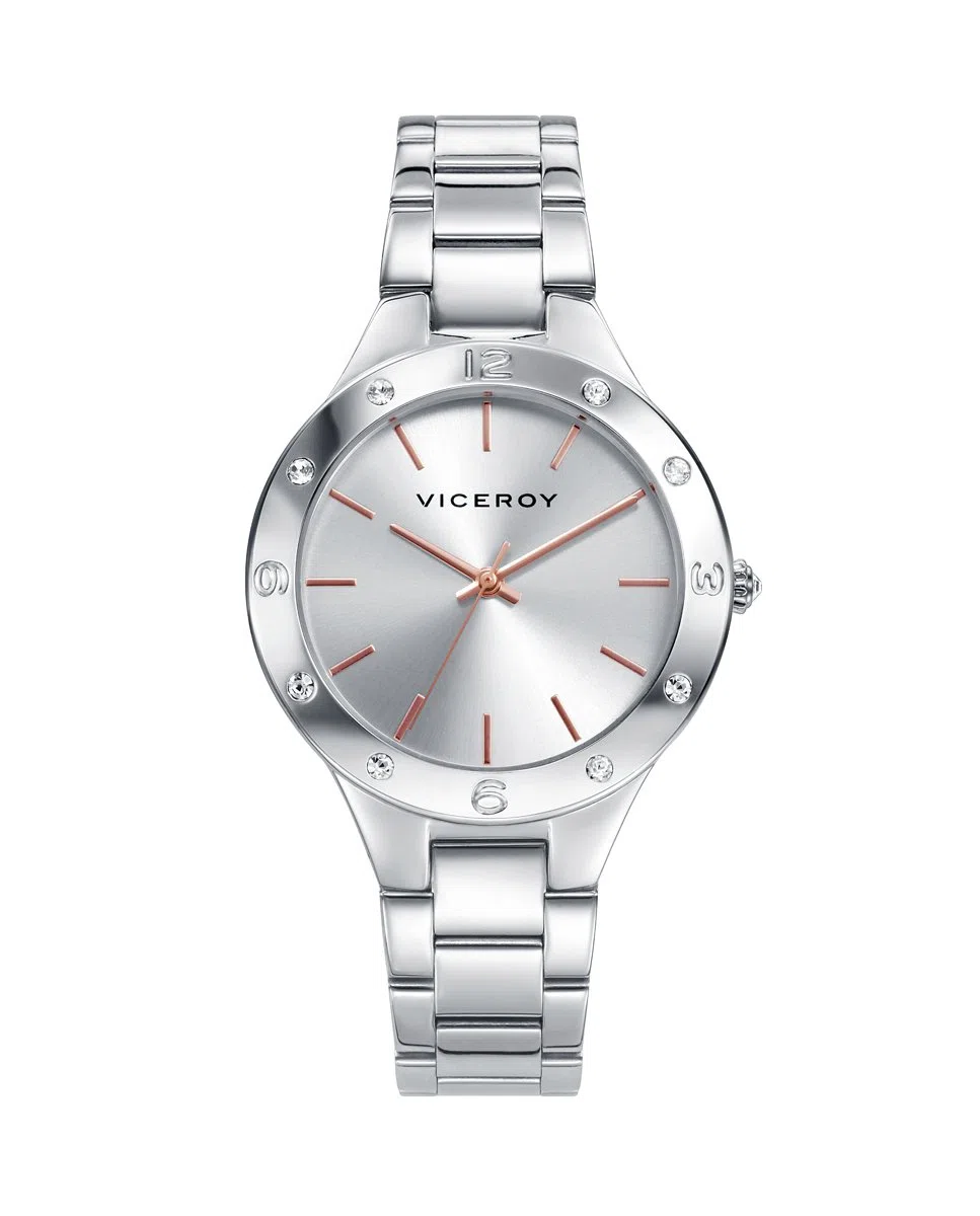 Viceroy Reloj Analógico Mujer de Acero Inoxidable - 35 mm - Movimiento de Cuarzo - Esfera Plateada con Circonitas - Resistente al Agua 3 ATM - Colección Chic – 401044-87