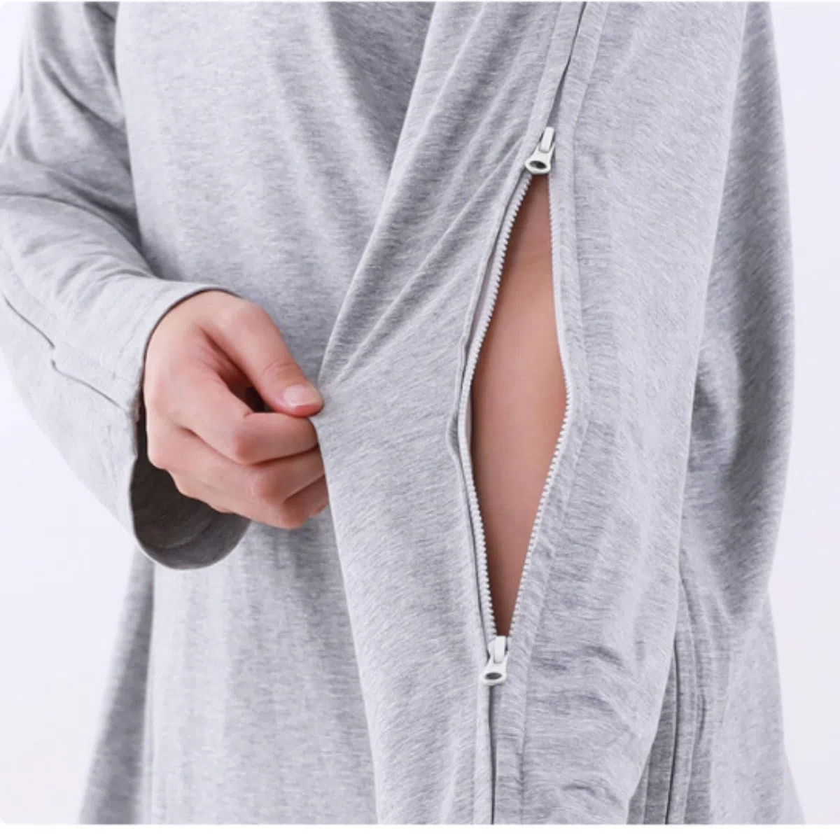 Batas de algodón for pacientes primavera, camisas enfermería con abertura frontal completa for infusión y cuidados, reutilizables for hombres mujeres mayores Exfoliantes Suaves(Grey,Large)