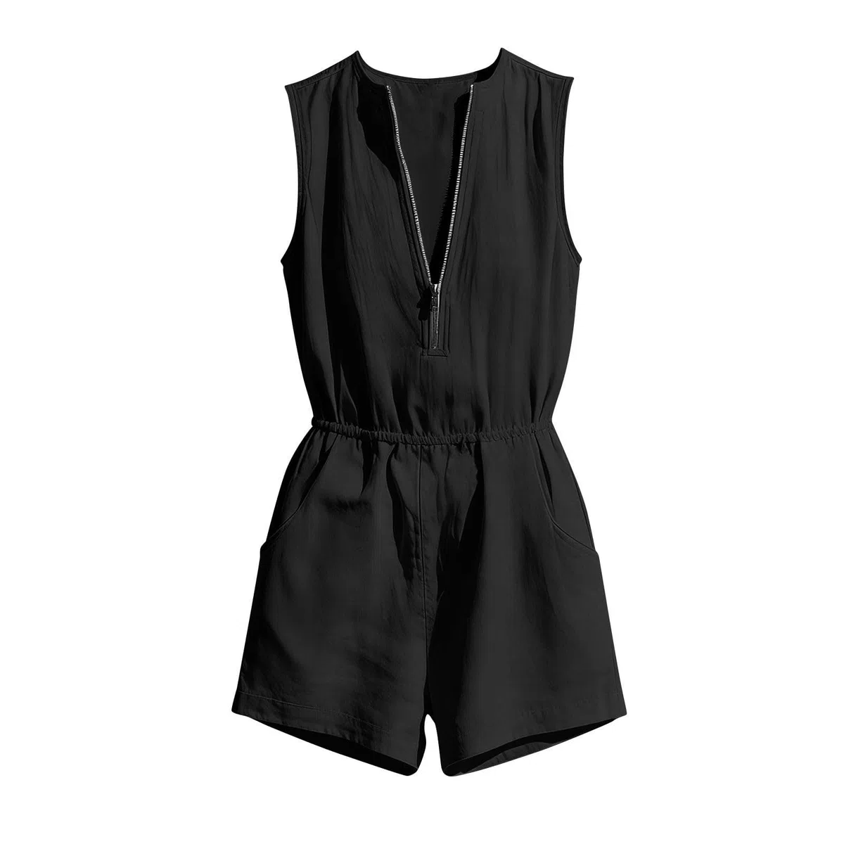 Mono versátil sin mangas con bolsillos y cremallera, básico para un estilo casual moderno en cualquier temporada, mujer, pantalón largo, cintura con cordón, deportivo y urbano