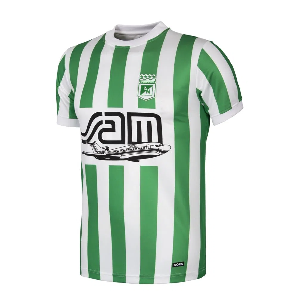Copa - Camiseta Retro - Hombre - Atlético Nacional 1989 - Retro - Manga Corta - Blanco/Verde - 100% poliéster