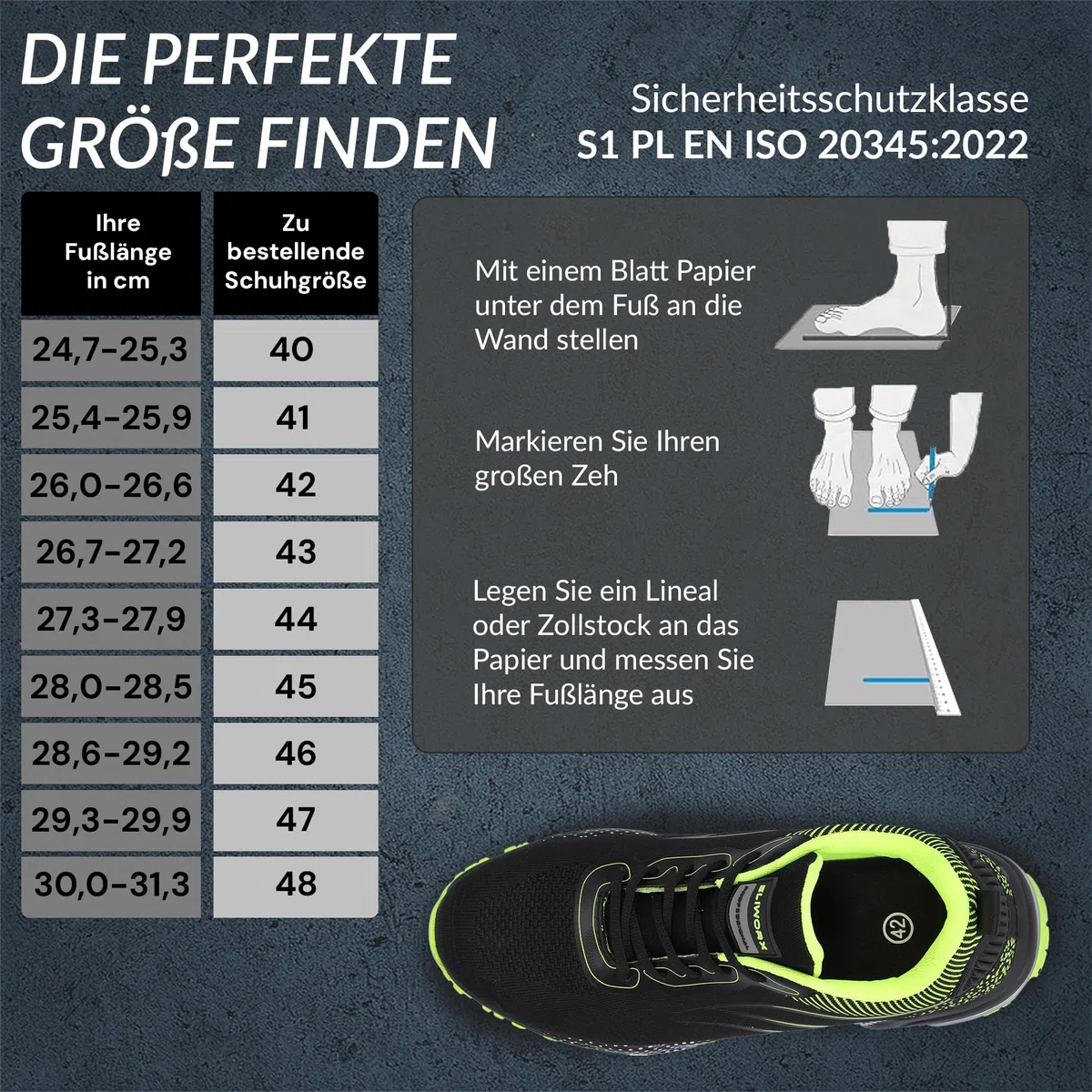 Zapatos de seguridad para hombre S1 PL de malla transpirable - Onyx Pro - Con puntera de acero, entresuela de kevlar resistente a la penetración, especialmente antideslizante