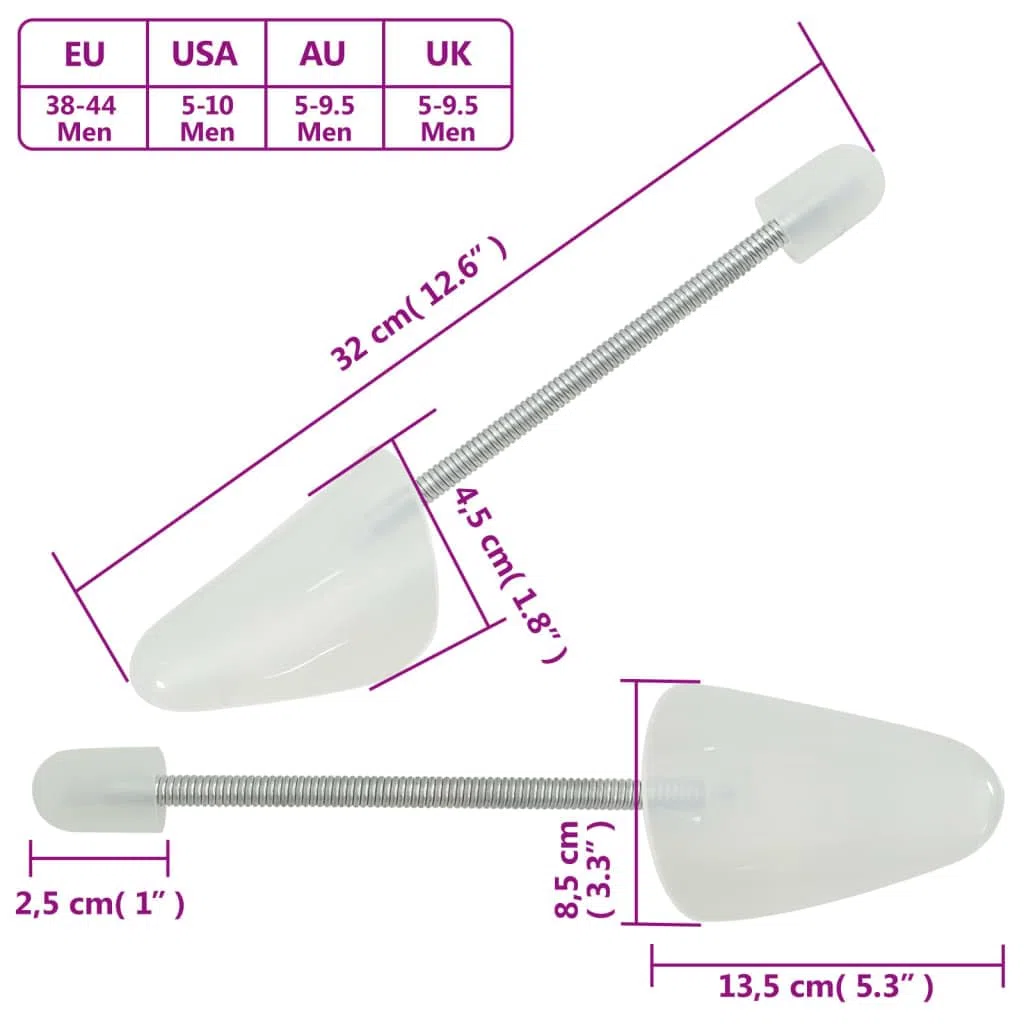 Horma de zapatos con muelle en espiral, 5 pares, color blanco, EU 38-44, plástico para zapatos, antiarrugas y pérdida de forma en armario y armario