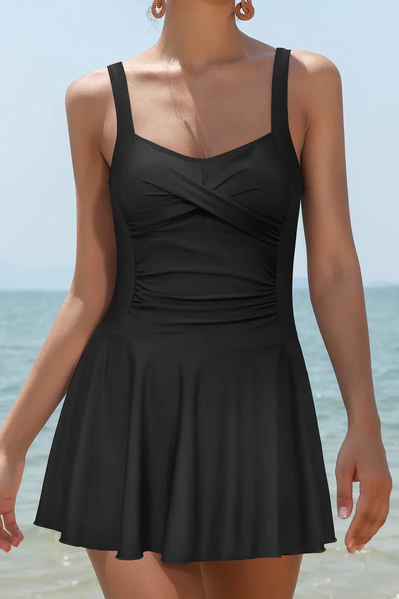 SHEKINI Mujer Bañador con Falda Traje de Baño Elegante Ruched Control Abdomen Tankini Deportivo Ajustable Falda de Baño de Una Pieza