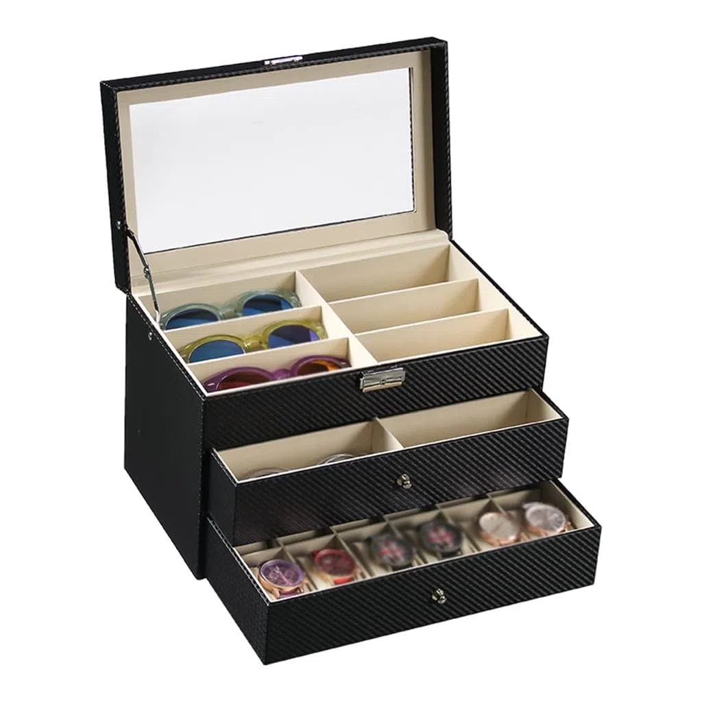 Organizador De Gafas De Sol para Hombre Y Mujer, Exhibidor De Gafas para Varias Gafas, Expositor De Joyas para Varias Gafas De Sol con CajóN Caja, para Guardar Relojes