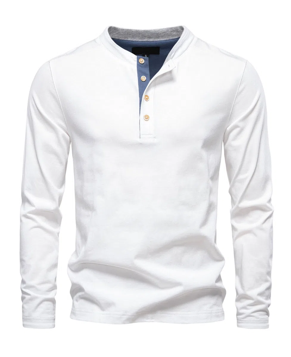 Camisetas Henley de algodón de manga larga para hombre, estilo casual, camisetas clásicas básicas, color liso, con botones