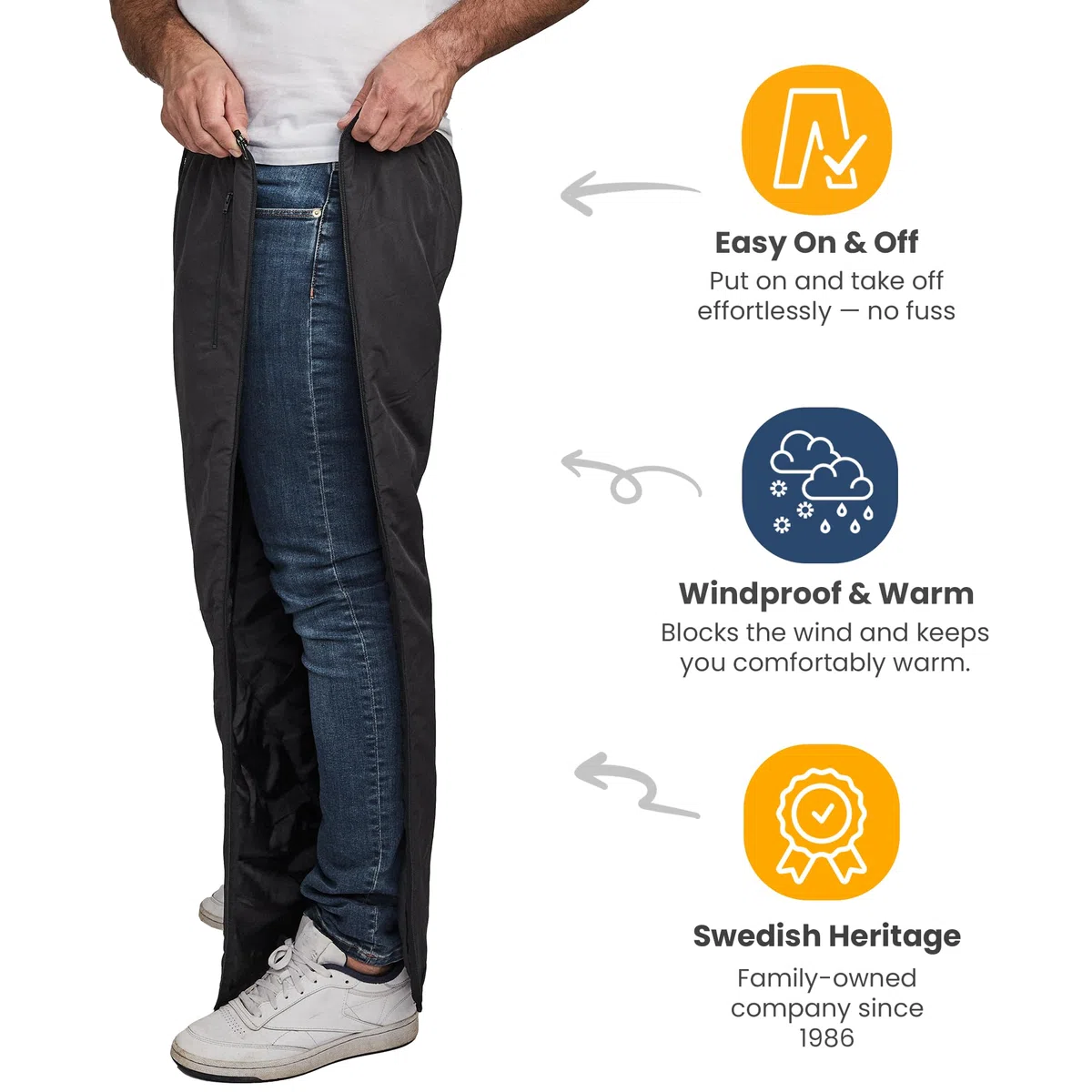 Dobsom Pantalones de rehabilitación para hombre y mujer, forrados, con apertura lateral, pantalones de deporte con cremallera completa, forrados, tallas XS a 6XL, unisex, Negro , XS