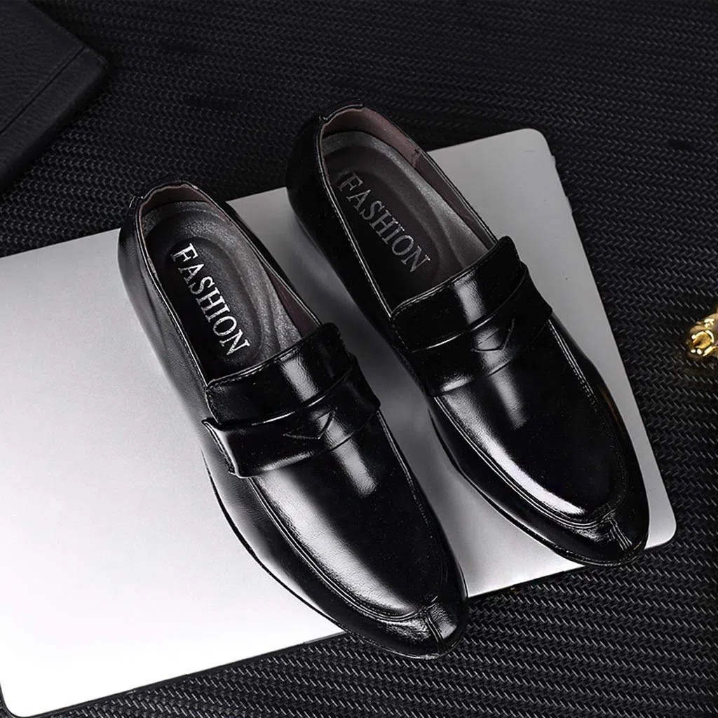 Mocasines de piel sintética para hombre, anchos, formales, zapatos de vestir, zapatos de traje, zapatos de punta puntiaguda, zapatos de negocios, suela baja, mocasines suaves y cómodos para uso diario