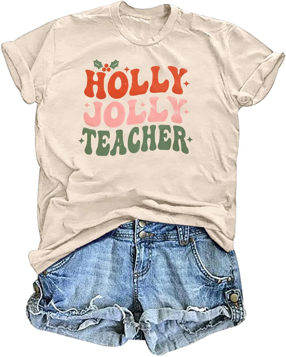 MOUSYA Camisa de manga corta para mujer con diseño de sombrero de Papá Noel, cuello redondo, informal, para mujer