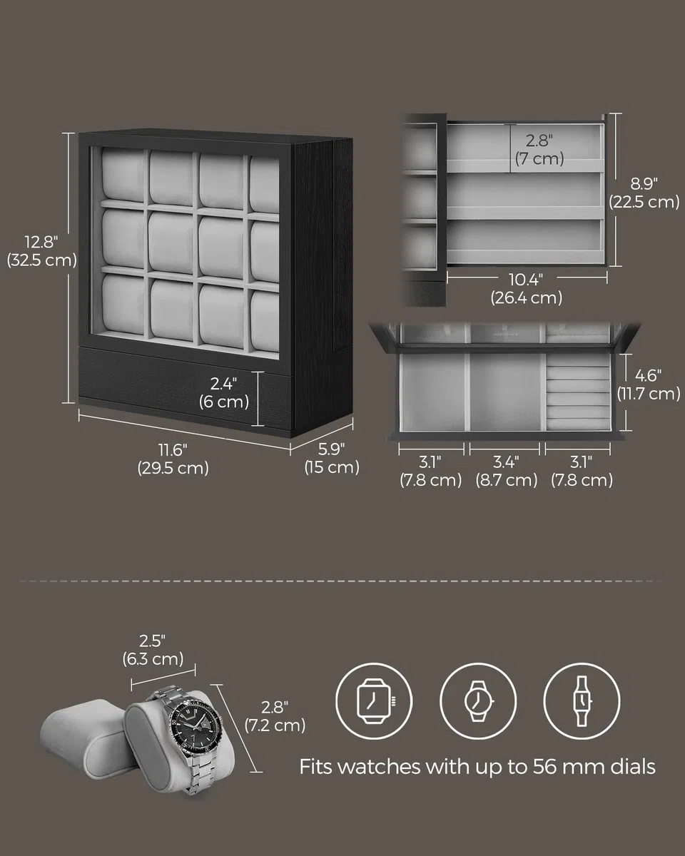 SONGMICS Caja expositora para reloj, color negro UJOW014B01