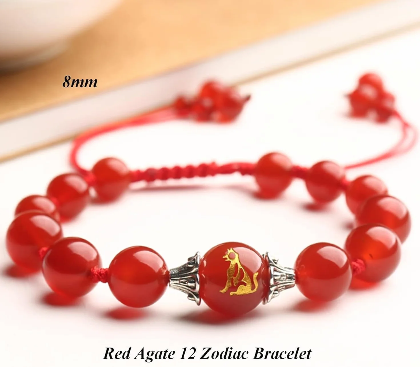 Feng Shui Piedra Preciosa Natural, Hilo Rojo Riqueza 12 Amuleto Animal Suerte Ajustable Proteger de los Malos espíritus Mujeres, Perro