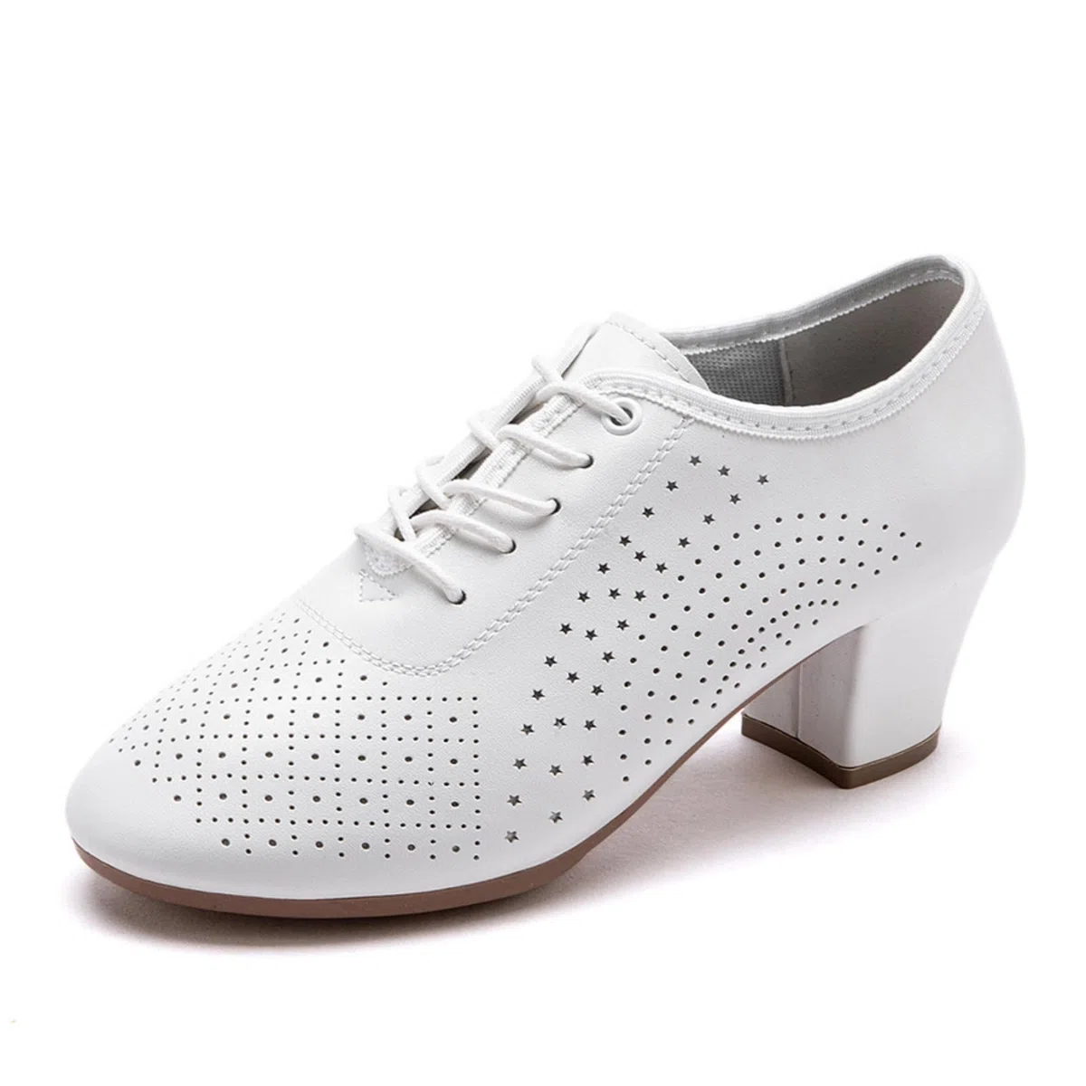 Zapatos Baile Latino Mujer Zapatos Modernos de Salón con Cordones Tacón Bajo de Cuero Transpirables para Bodas Y Fiestas