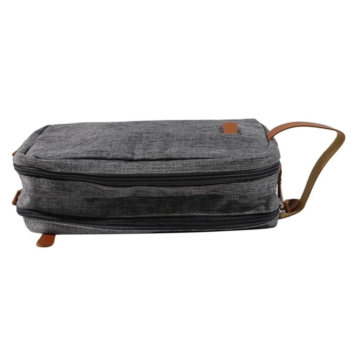 Bolsas De Aseo Neceser de Lona Informal con asa de Cuero for Hombre y Mujer, Bolsa organizadora Impermeable for Viaje, Lavado, Afeitado, Almacenamiento de artículos de tocador(Gray)