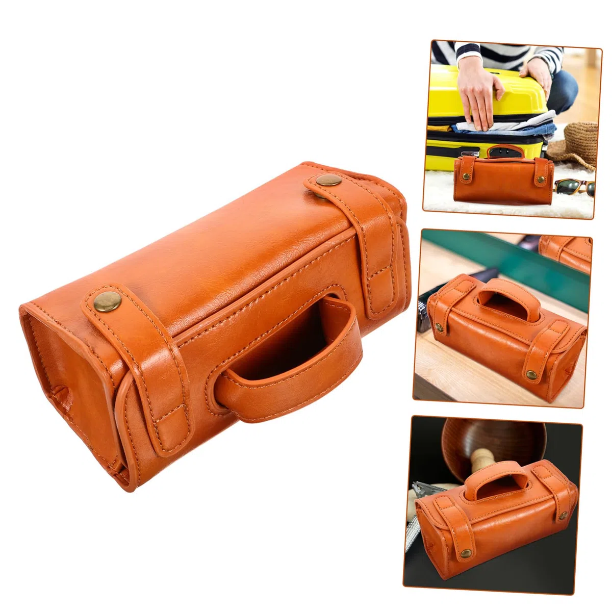 Neceser Organizador para Hombre de Material Sintético PU Marrón Múltiples Compartimentos Portátil para Viaje y Uso Diario