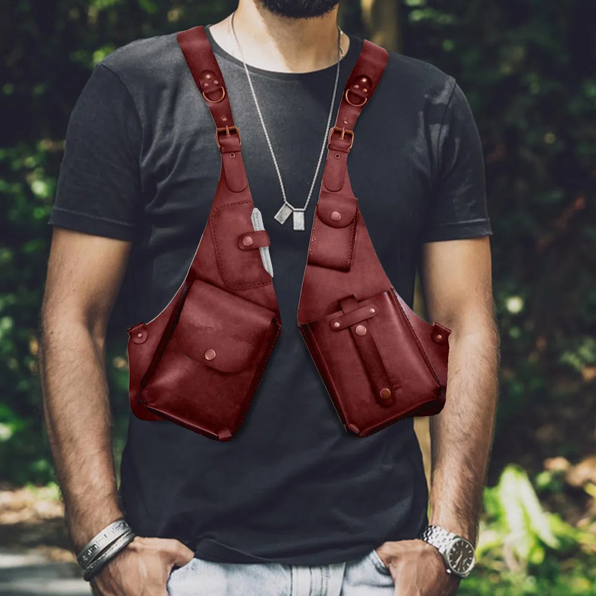Riñonera Axilar Cartera Steampunk De Cuero PU | De Seguridad Para Móvil Cosplayers Actuaciones Viajeros Trabajo Camping Senderismo Carnaval Eventos Temáticos Obras