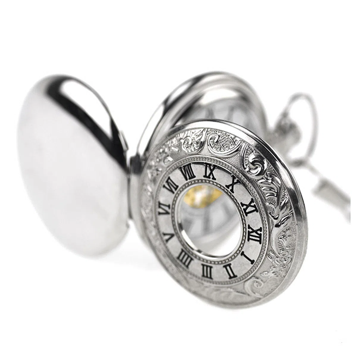 Relojes de Bolsillo, Relojes de Bolsillo mecánicos con números Romanos, Esfera 96, Esqueleto, Doble Cubierta Abierta, Cadenas, Regalos cumpleaños y graduación