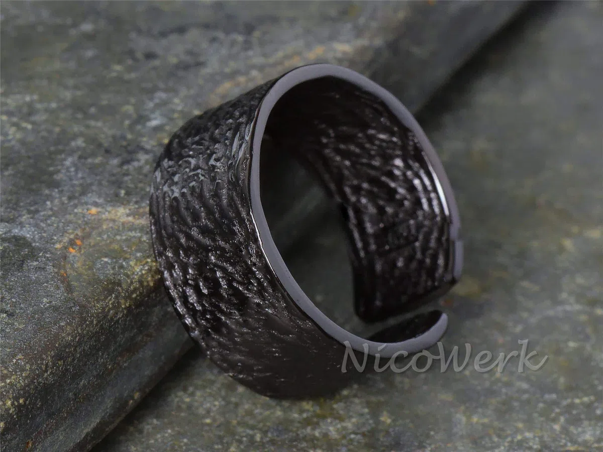 NicoWerk Anillo de plata para mujer de plata de ley 925, ancho, sencillo, estrecho, negro, con estructura ajustable, abierto, SRI621