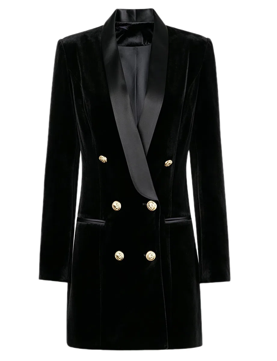 Mujeres Terciopelo Blazer Solapa Chal Doble Botonadura Traje Chaqueta Esmoquin para Formal Boda Prom