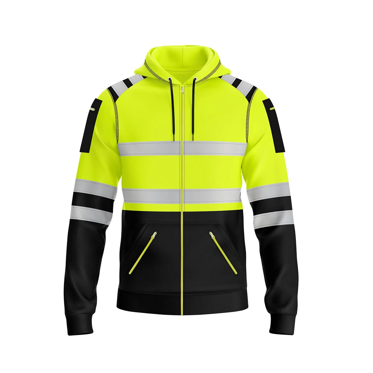 MyMixTrendz Mens Hi Vis Zip Up Multi Zipper Pockets Safety Work Wear Hoodie Reflective Tape High Viz High Visibility Zipper Hoodie Sweatshirt S-2XL