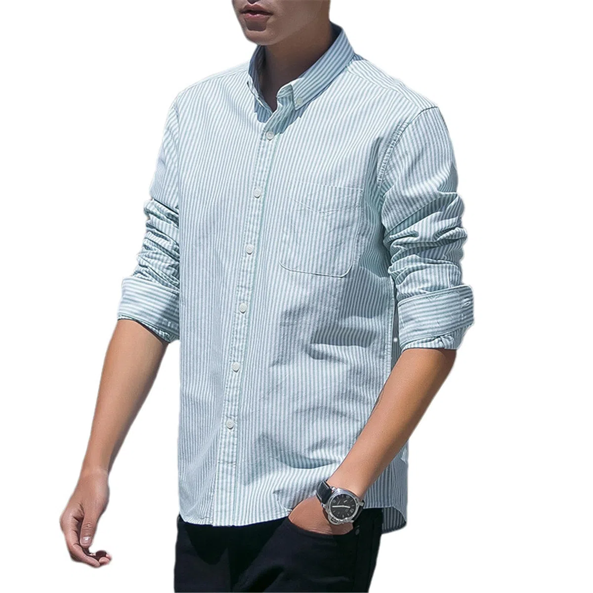 Camisa de tela Oxford con forro polar para hombre, con botones, informal, cálida, para invierno, oficina, con bolsillo, para hombre