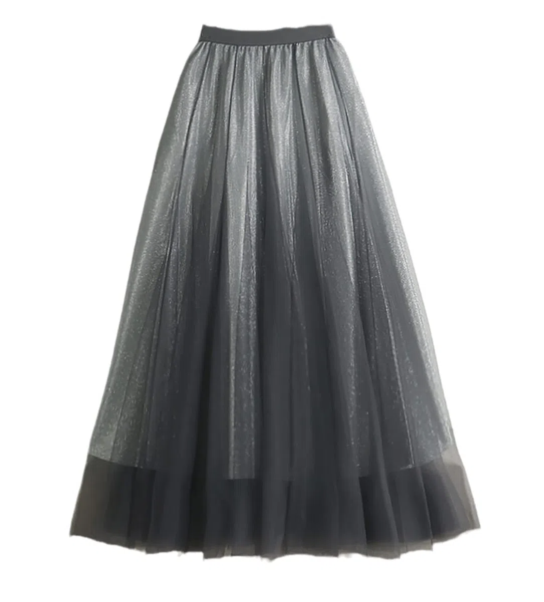 SePkus Falda Plisada de Tul de Cintura Alta de Corte A para Mujer, Falda Larga Elegante en Capas, Falda Midi de Boda para Dama de Honor (Gris, Talla única)