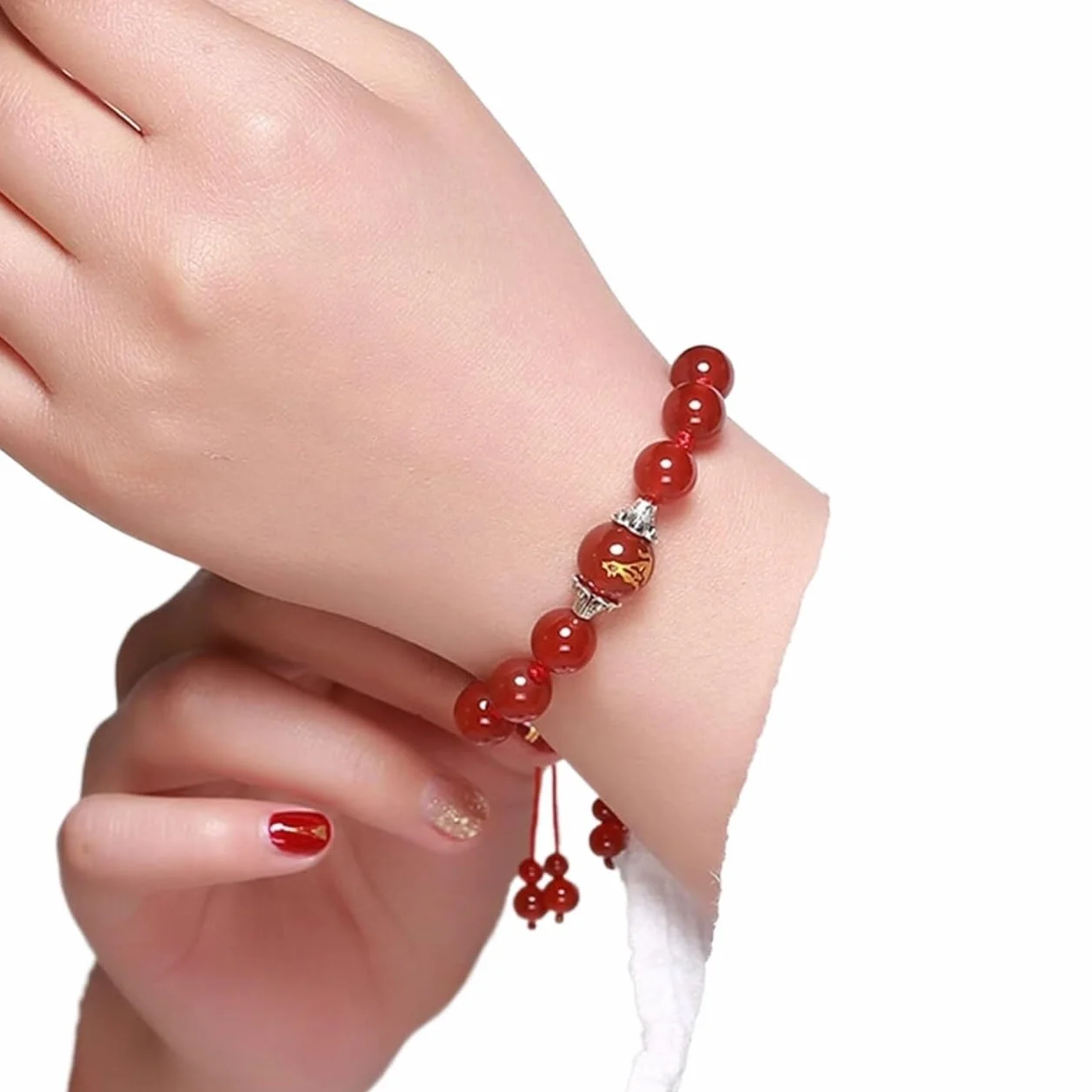 Feng Shui Piedra Preciosa Natural, Hilo Rojo Riqueza 12 Amuleto Animal Suerte Ajustable Proteger de los Malos espíritus Mujeres, Perro