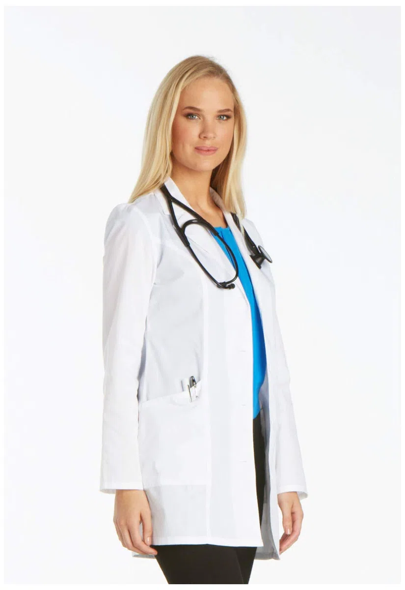 Cherokee - Abrigo de laboratorio para mujer, de sarga, clásico, 81 cm