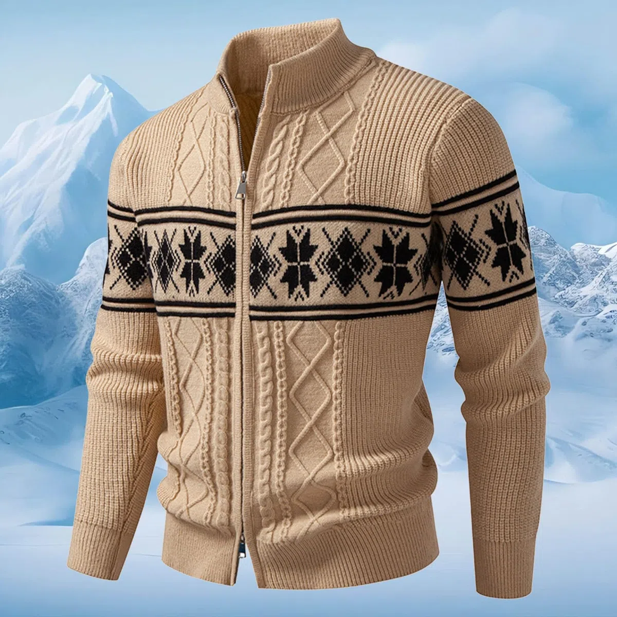 Generisch Suéter con cremallera para hombre, cárdigan noruego, suéter de lana islandés, estampado de Islandia, suéter de textura, cárdigan de lana, suéter ligero de invierno suelto