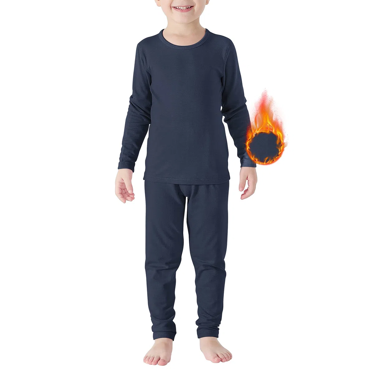 Conjunto de ropa interior térmica para niños, conjunto de pantalones largos con forro polar, capa base de invierno, conjuntos térmicos para niños pequeños, Azul Marino, (110 cm)/4- 5 años/X-Large
