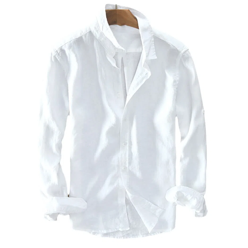 Italia estilo 100% lino camisa de manga larga, hombres casual sólido blanco camisas, azul oscuro, 3XL