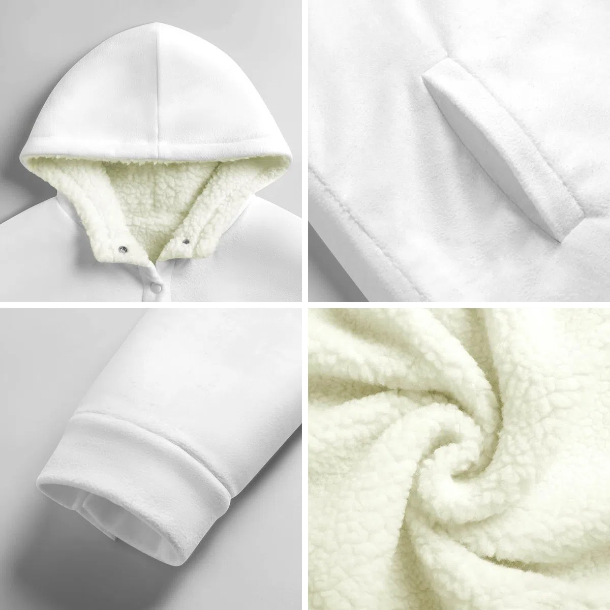Sudadera Invierno con Capucha de Forro Polar Mujer Amapola Blanca Y Negra Cálido Hoodies a Manga Larga Felpa Sudadera con Bolsillos, Gris