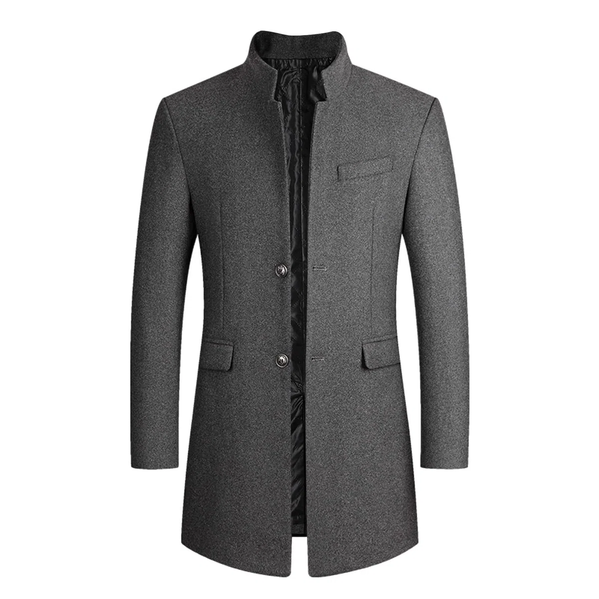 Abrigo de lana y gabardina para hombre | Diseño de longitud media de un solo pecho con cuello alto y tela de lana gruesa | Chaqueta cálida de invierno para un estilo casual elegante, ropa ajustada