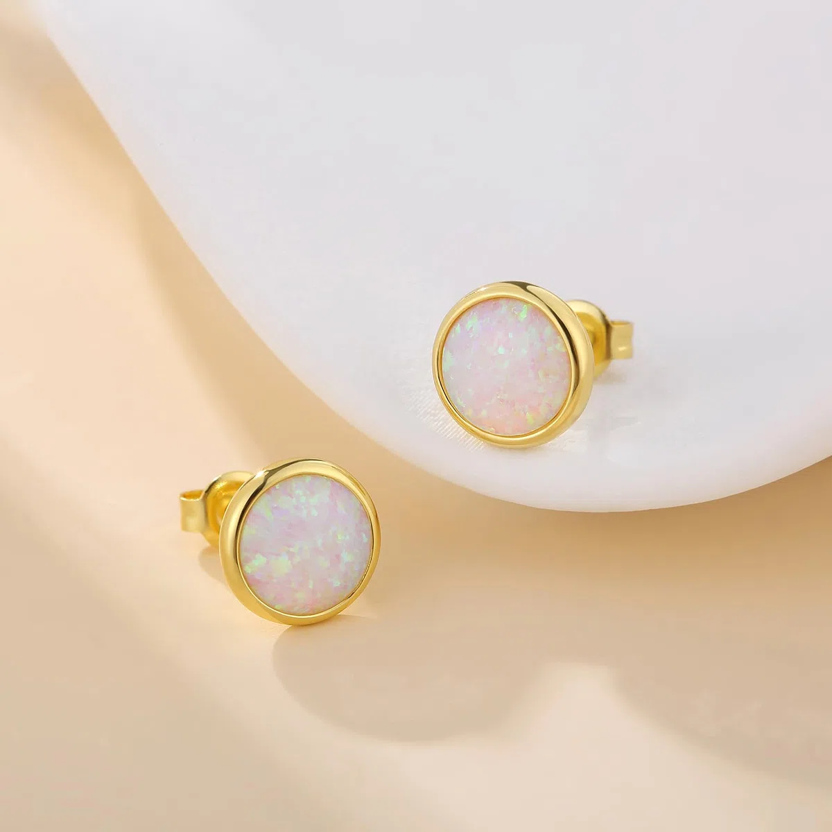 Oro Blanco 18K - Pendientes Hombre Mujer ópalo Plata Brillante Pendientes Hombre Mujer Plata De Ley s925 6-8mm
