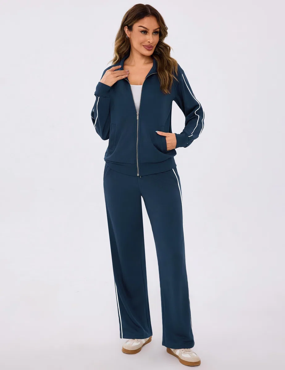 Terecey Conjunto Chándal Mujer 2 Piezas – Chandal Completo Mujer Sudadera con Manga Larga y Cremallera Pantalón Recto con Cordón Ropa Deporte para Diario y Ejercicio