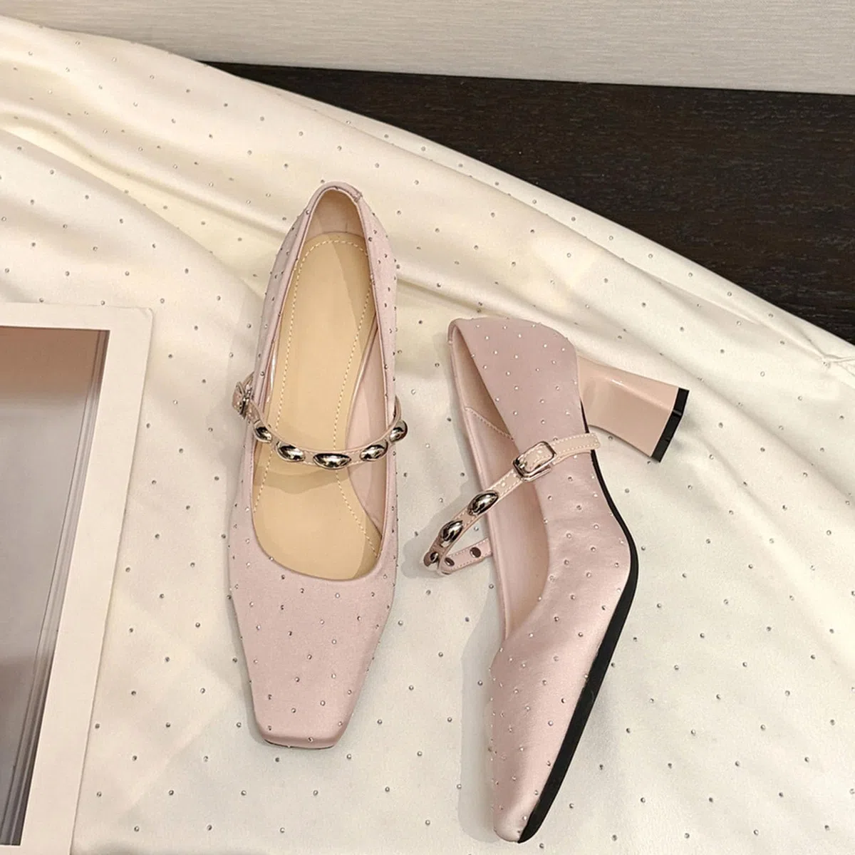 Zapatos de tacón Alto de Mujer Strass Cinta Ajustable 6CM Fiestas y Bodas