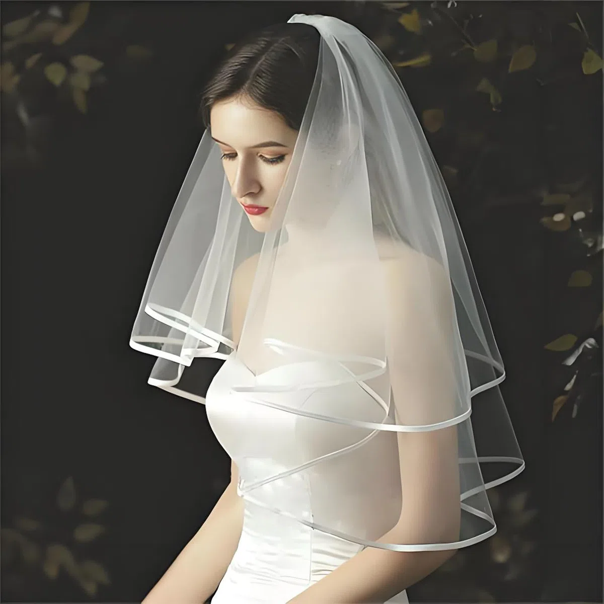 Velo de Novia Blanco, Velos Novia, Velo de Novia Blanco con Peine 2 Niveles, 60-80 cm, para Bodas