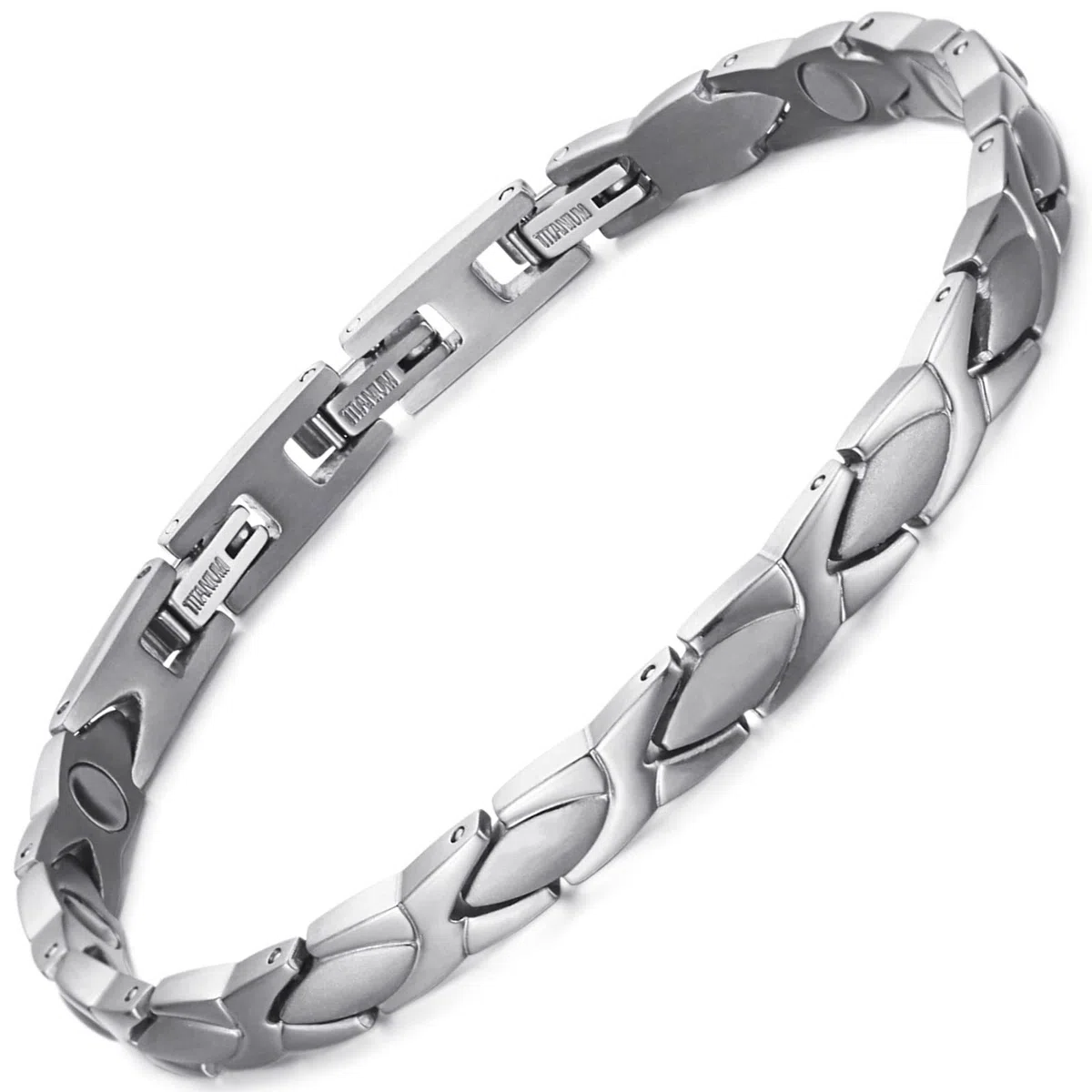 RainSo Pulsera magnética de titanio puro de plata para mujer, pulsera magnética súper ligera con 3 hebillas inteligentes ajustables con caja de regalo