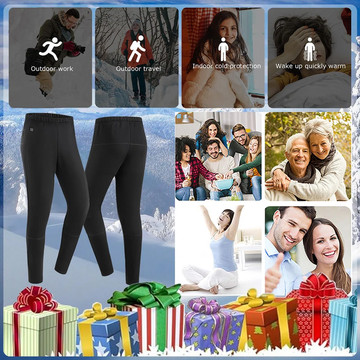 Pantalones térmicos eléctricos de Terciopelo para Hombre con 12 Zonas de Calentamiento para Esquiar al Aire Libre en Invierno.