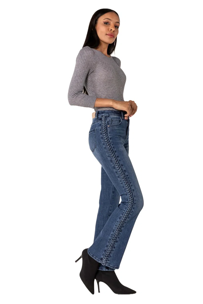 Nina Carter Q1897 - Pantalones vaqueros para mujer, estilo retro, cintura alta, elásticos, aspecto desgastado
